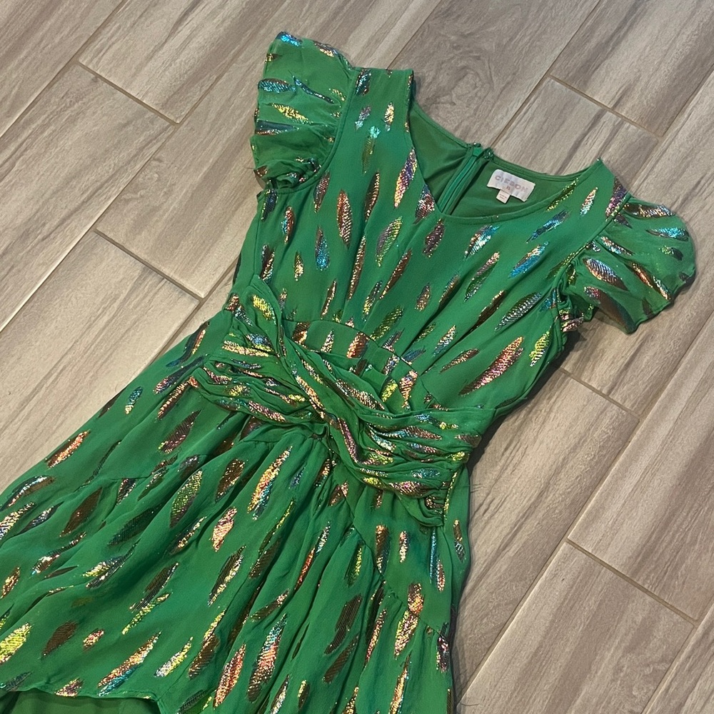 Ciebon Green Dress with Multicolor Foil Accents XS